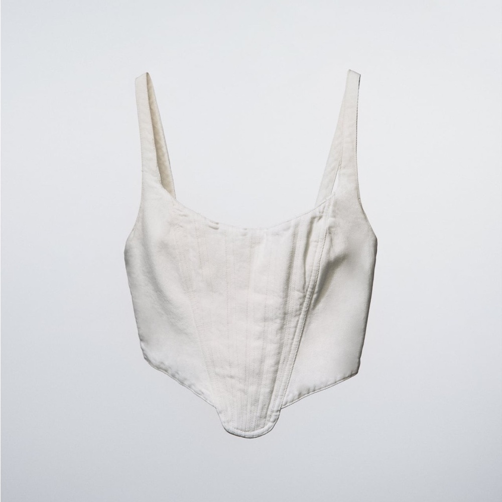 Zara Topstitched Corset Top - Oyster/Off White - Size Small - NWT